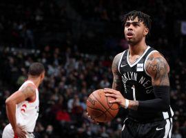 Brooklyn Nets guard D'Angelo Russell attempts a free throw against the Toronto Raptors in Brooklyn, NY. (Image: Nathaniel Butler/Getty)