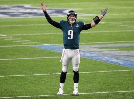QB Nick Foles celebrating a touchdown for the Philadelphia Eagles against the New England Patriots in Super Bowl LII in Minnesota. (Image: Streeter Lecka/Getty)