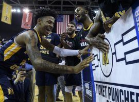 Ja Morant and teammates from Murray State celebrate their victory in the Ohio Valley Conference Tournament that earned them an automatic bid to March Madness. (Image: AP)