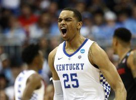 PJ Washington from Kentucky celebrates after a victory against Houston in the March Madness Sweet 16 in Kansas City, MO. (Image: Getty)