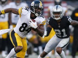 Wide receiver Antonio Brown, from the Pittsburgh Steelers, playing against the Oakland Raiders at Heinz Field in Pittsburgh, PA. (Image: Scott Bair/AP)