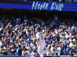 Joc Pederson circles the bases after hitting one of his two home runs on Opening Day. (Image: Los Angeles Times)