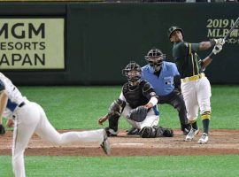 Oakland slugger Khris Davis won the home run title last year with 48, but is projected to have nearly 10 less homers this year. (Image: Kyodo)