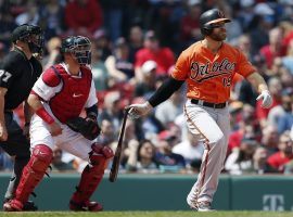 Baltimore Orioles 1B Chris Davis ends his hitless streak against the Boston Red Sox at Fenway Park in Boston, MA. (Image: Michael Dwyer/AP)