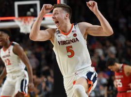 Virginia guard Kyle Guy celebrates after his team wins the final of the 2019 NCAA Menâ€™s Basketball Tournament over Texas Tech. (Image: Scott Takushi/Pioneer Press)