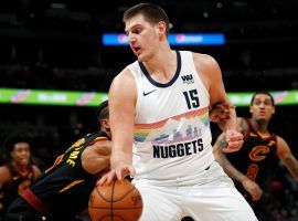 Denver Nuggets center Nikola Jokic going to the basket against the Cleveland Cavs at the Pepsi Center in Denver, Colorado. (Image: David Zalubowski/AP)