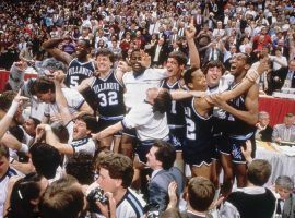 The Villanova Wildcats celebrating their national championship victory over Georgetown at the 1985 Final Four in Lexington, KY. (Image: Richard Mackson/Sports Illustrated)