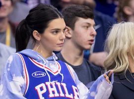 Model and social media influencer Kendell Jenner sitting courtside watching her boyfriend, Ben Simmons, play for the Philadelphia 76ers. (Image: Getty)