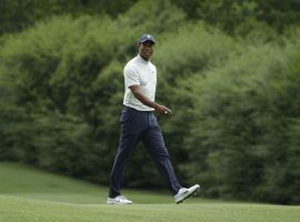 Tiger Woods shot his second under-par round at the Masters on Friday and heads into the weekend just one shot out of the lead. (Image: Getty)