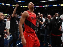 CJ McCollum of the Portland Trailblazers celebrating after their Game 7 win against the Denver Nuggets at the Pepsi Center in Denver, Colorado. (Image: Porter Lambert/Getty)