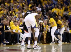 Kevin Durant of the Golden State Warriors injures his calf against the Houston Rockets during a playoff game at Oracle Arena in Oakland, CA. (Image: Ezra Shaw/Getty)