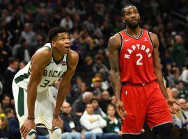 Milwaukee Bucks star Giannis "Greek Freak" Antetokounmpo and Kawhi Leonard of the Toronto Raptors square off in the Eastern Conference Finals. (Image: Stacy Revere/Getty)