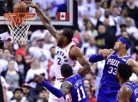 Kawhi Leonard of the Toronto Raptors throws down a dunk against the Philadelphia 76ers at Scotiabank Arena in Toronto, Canada. (Image: SportsNet Canada)