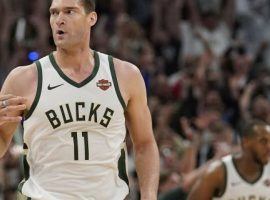Brook Lopez led the Milwaukee Bucks to a Game 1 victory over the Toronto Raptors in the 2019 Eastern Conference Finals. (Image: Morry Gash/AP)
