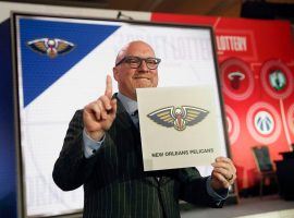 David Griffin from the New Orleans Pelicans is jubilant after the Pelicans landed the No. 1 pick in the upcoming NBA Draft. (Image: Nuccio DiNuzzo/AP)