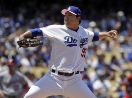 Hyun-Jin Ryu of the LA Dodgers pitching against the Washington Nationals at Dodger Stadium in Los Angeles. (Image: Marcio Jose Sanchez/AP)