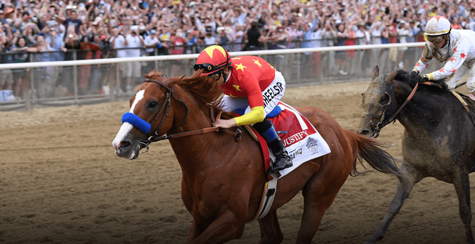 Justify winning 2018 Belmont Stakes