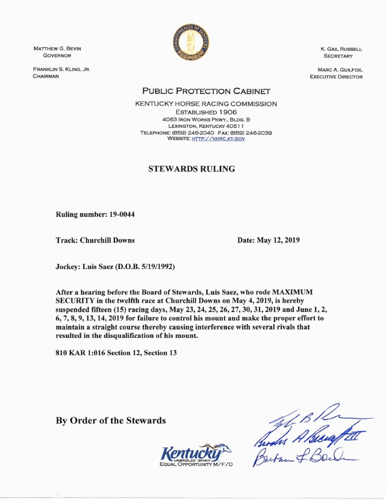 Luis Saez suspension letter