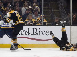 Noel Acciari of the Boston Bruins fell to the ice after being tripped by Tyler Bozak of the Saint Louis Blues during Game 5 of the 2019 Stanley Cup Finals in Boston. (Image: Stan Grossfield/Boston Globe)