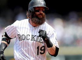 Charlie Blackmon rounding the bases after hitting a home run against the SD Padres at Coors Field in Denver, Colorado. (Image: Porter Lambert/Getty)