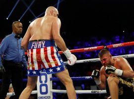 Tyson Fury put on a performance that was equal parts entertaining and masterful against Tom Schwarz at the MGM Grand in Las Vegas on Saturday. (Image: Reuters)