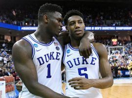 Zion Williamson and RJ Barrett during a Duke/UFC game during the second round of March Madness. (Image: Grant Halverson/Getty)