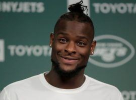 New York Jets running back Le'veon Bell during a press conference at Jets HQ. (Image: Julio Cortez/AP)