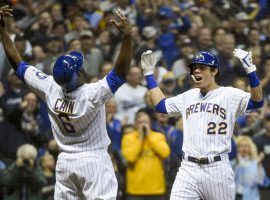 Lorenzo Cain and Christian Yelich from the Brewers celebrate a home run Yelich hit at Miller Park in Milwaukee, WI. (Image: Getty)