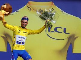 Julian Alaphilippe (Deceuninck-Quick Step) wins his first yellow jersey after Stage 3 of the 2019 Tour de France. (Image: Rueters)