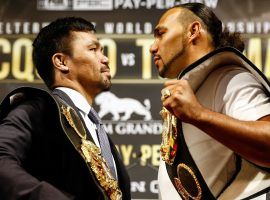 Manny Pacquiao (left) will take on undefeated Keith Thurman (right) in a welterweight title fight on Saturday in Las Vegas. (Image: Stephanie Trapp/TGB Promotions)