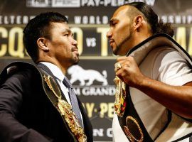 Manny Pacquiao (left) will take on undefeated Keith Thurman (right) in a welterweight title fight on Saturday in Las Vegas. (Image: Stephanie Trapp/TGB Promotions)