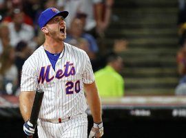 Pete Alonso outslugged Vladimir Guerrero Jr. in the final round to win the 2019 Home Run Derby. (Image: Getty)