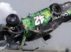 Kyle Larson crashed his car in a practice session at the Gander RV 400 at Pocono on Saturday, but it wasnâ€™t as scary as this incident at Talladega. (Image: NBC Sports)