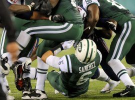 Mark Sanchez of the New York Jets after the infamous "Butt Fumble" against the New England Patriots on Thanksgiving 2012. (Image: Getty)