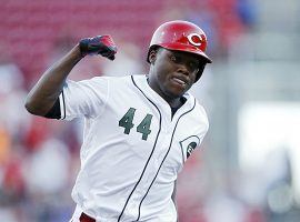 Aristides Aquino has set a new MLB record by smashing eight homers in his first 12 games. (Image: Getty)