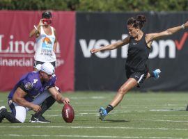 Carli Lloyd went viral last week when she kicked a 55-yard field goal during an NFL practice. (Image: Heather Khalifa/Philadelphia Inquirer)