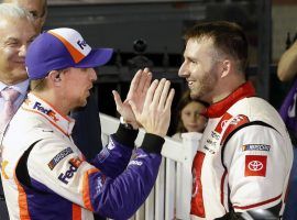 Denny Hamlin (left) was apologetic after denying Matt DiBenedetto (right) his first career NASCAR win. (Image: NASCAR)