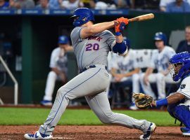 NY Mets rookie 1B Pete Alonso smacks a home run against the Kansas City Royals. (Image: Ed Zurga/Getty)