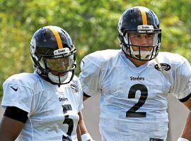 Josh Dobbs, left, and Mason Rudolph are locked in a battle to be the No. 2 quarterback for the Pittsburgh Steelers. (Image: Peter Diana/Post-Gazette)