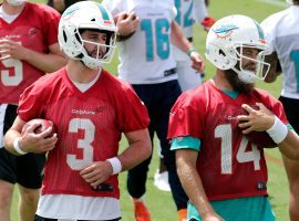 Miami quarterbacks Josh Rosen, left, and Ryan Fitzpatrick are in a heated battle for the starting job. (Image: YouTube screen grab)