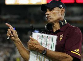 Arizona State head coach Herm Edwards on the sidelines of a Sun Devils upset win over Michigan State. (Image: Getty)