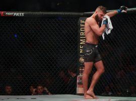Jeremy Stephens was unable to continue after suffering an early eye poke in his fight against Yair Rodriguez on Saturday, leading the fight to be declared a no contest. (Image: Hector Vivas/Zuffa)