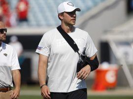 Injured Jacksonville QB Nick Foles on the sideline in the second half of the Jaguars/Chiefs game. (Image: Reinhold Matay/USA Today Sports)