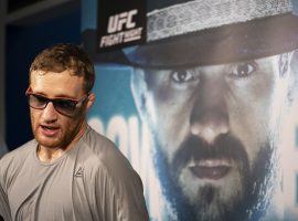 Justin Gaethje wore sunglasses due to an eye infection at open workouts ahead of his Saturday UFC Fight Night bout with Donald Cerrone. (Image: Rich Lam/Zuffa)