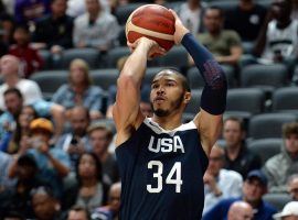 Jayson Tatum of Team USA takes a shot during an exhibition game in Anaheim, CA. (Image:  Gary A. Vasquez/USA Today Sports)