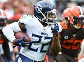 Derrick Henry of the Tennessee Titans runs for a touchdown in an upset over the Cleveland Browns. (Image: Ken Blaze/USA Today Sports)