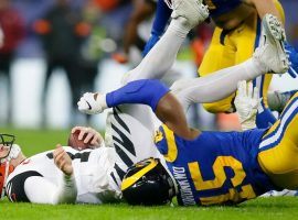 Cincinnati Bengals QB Andy Dalton on the ground after being sacked by the LA Rams at Wembley Stadium in London, UK. (Image: Tim Ireland/AP)