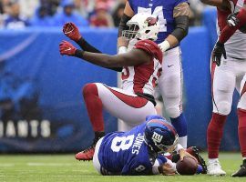 Arizona Cardinals RB Chase Edmonds celebrates a touchdown against the NY Giants at MetLife Stadium. He continues to see plenty of targets from Kyler Murray, which boosts his DFS value. (Image: Chase Edmonds/Getty)