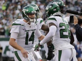 Sam Darnold celebrates with teammates after a victory over the Dallas Cowboys at MetLife Stadium. (Image: Frank Franklin II/AP)