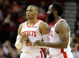Houston Rockets PG Russell Westbrook reunited with his old KC teammate SG James Harden during a preseason game in Houston. (Image: Getty)
